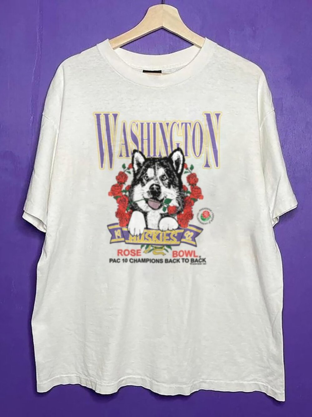 Vintage 1992 University of Washington Huskies Rose Bowl Football Shirt, NCAA Tee